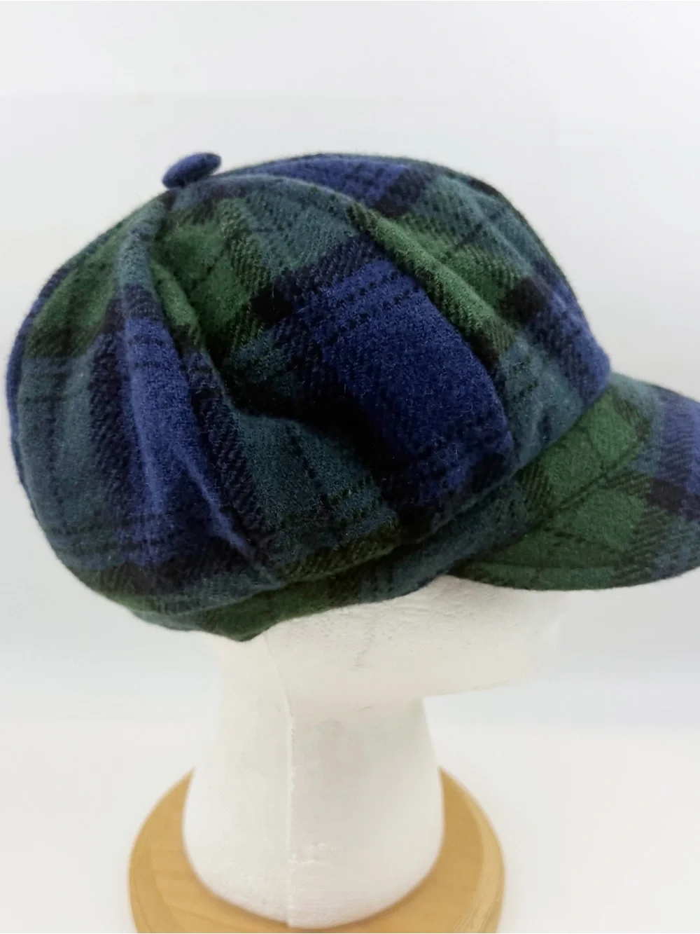 Vintage The Limited Green Blue Plaid Wool Newsboy Cap Hat Academia Italy Y2K